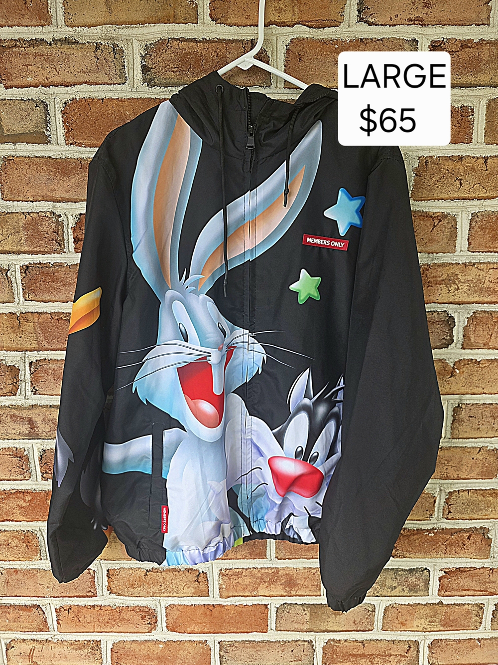 Members Only Black Hoodie with Bugs Bunny & Sylvester Graphic
